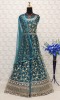 Teal Blue and Gold Embroidered Anarkali